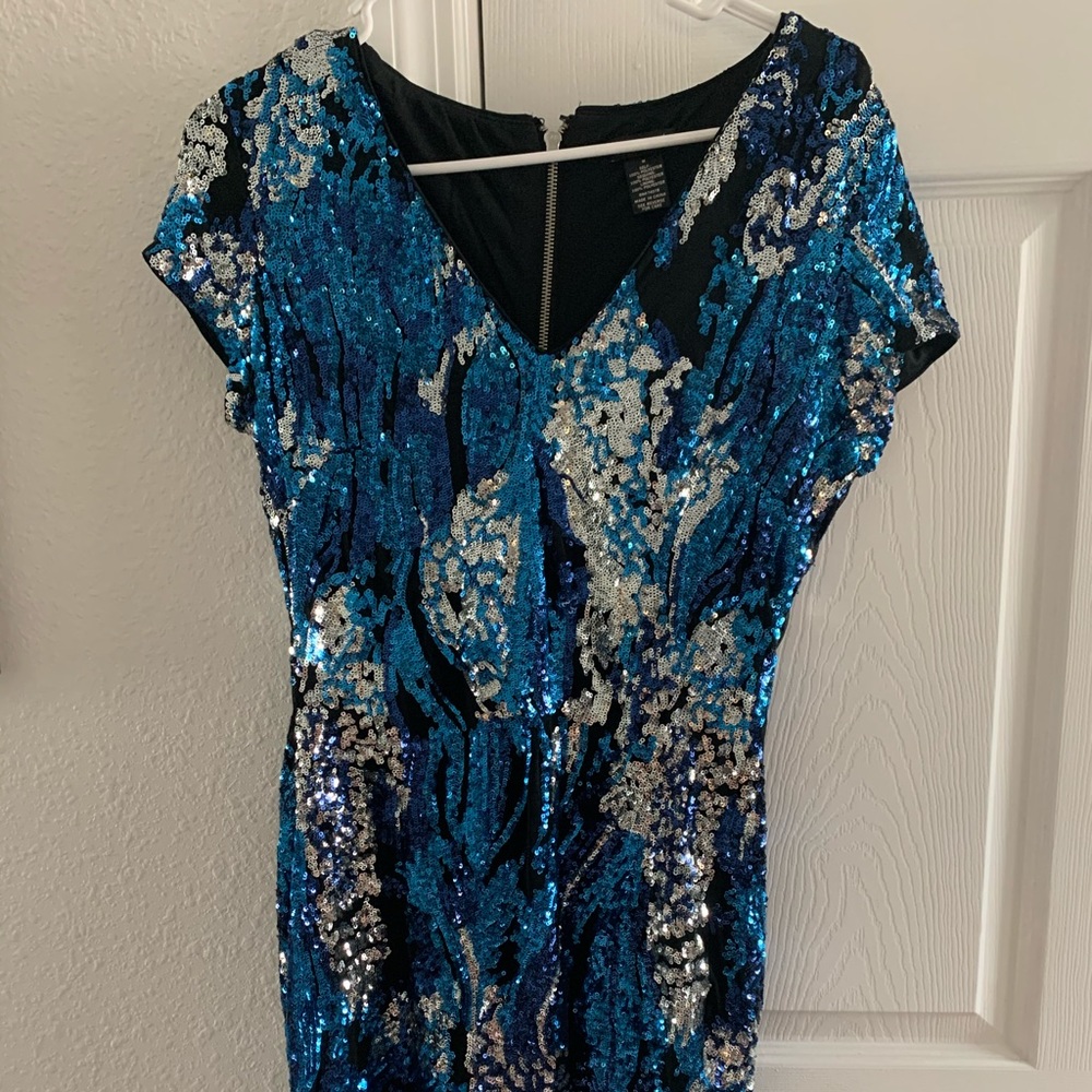 Blue black and silver Sequin Dress